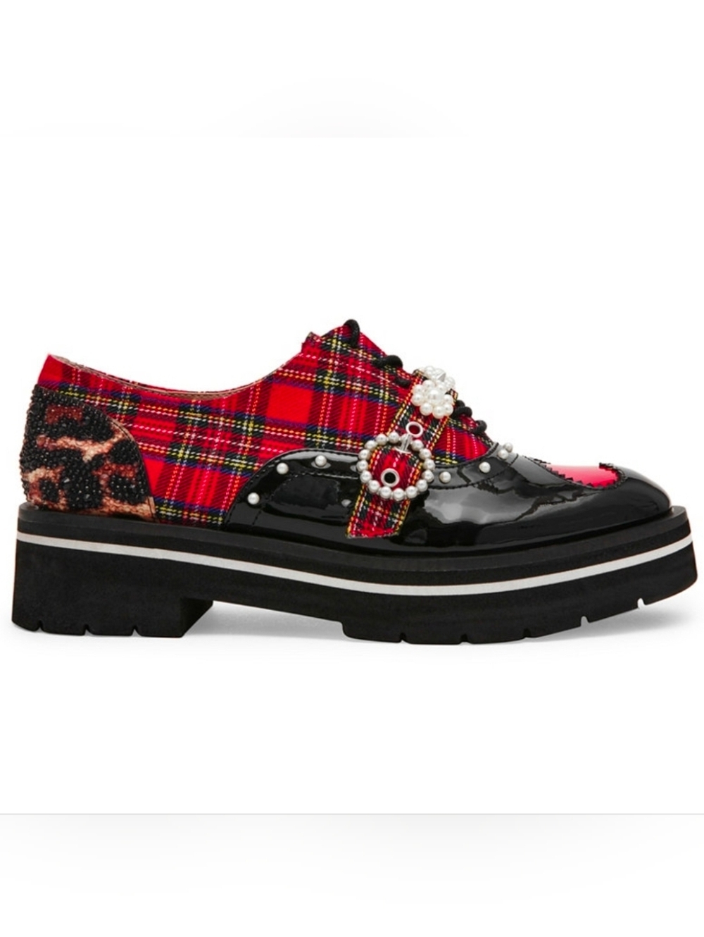 ❤️▪️Betsey Johnson▪️Simonnee Red Plaid Embellished Platform Oxford Loafers